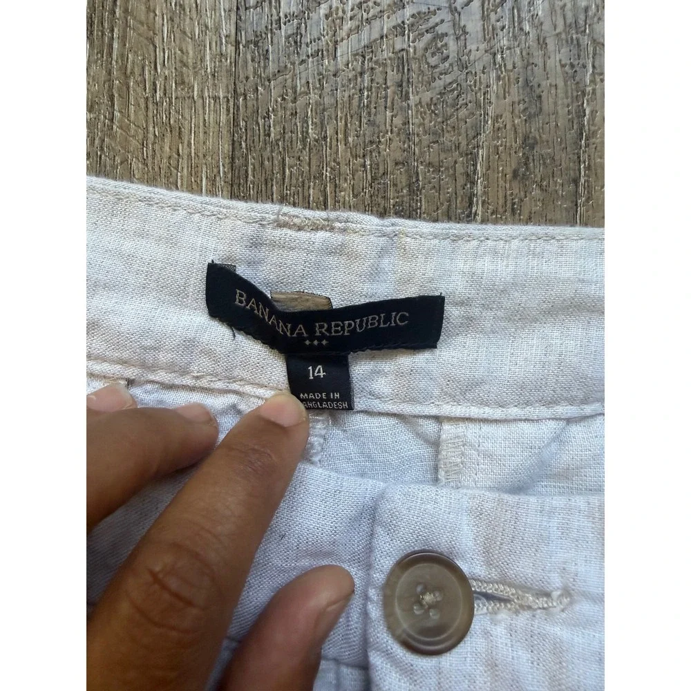 Banana Republic Linen Cotton Beige Cropped Pants Size 14 Relaxed Cuffed Trousers